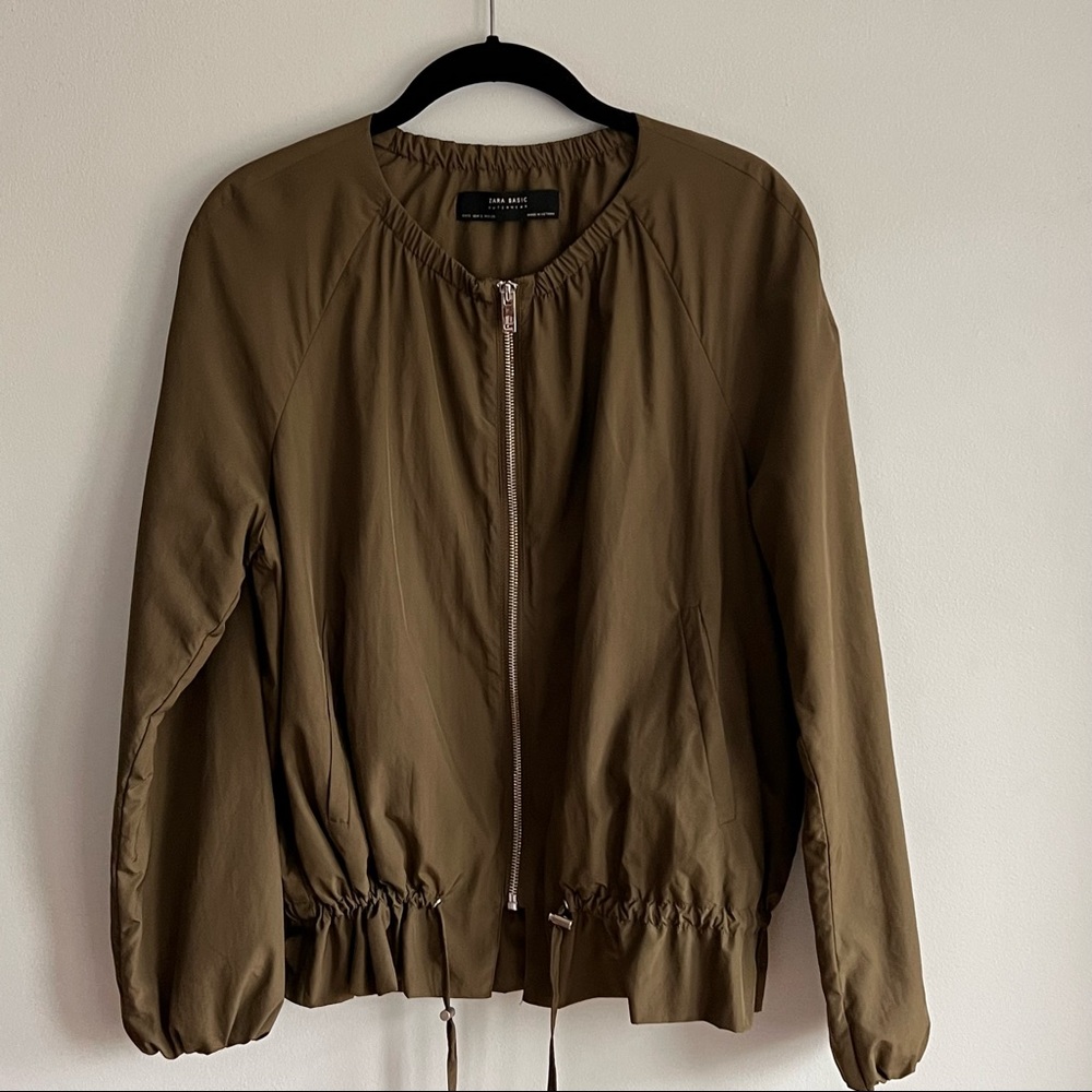Zara Basic Olive Green Outerwear Front Zip Jacket… - image 1